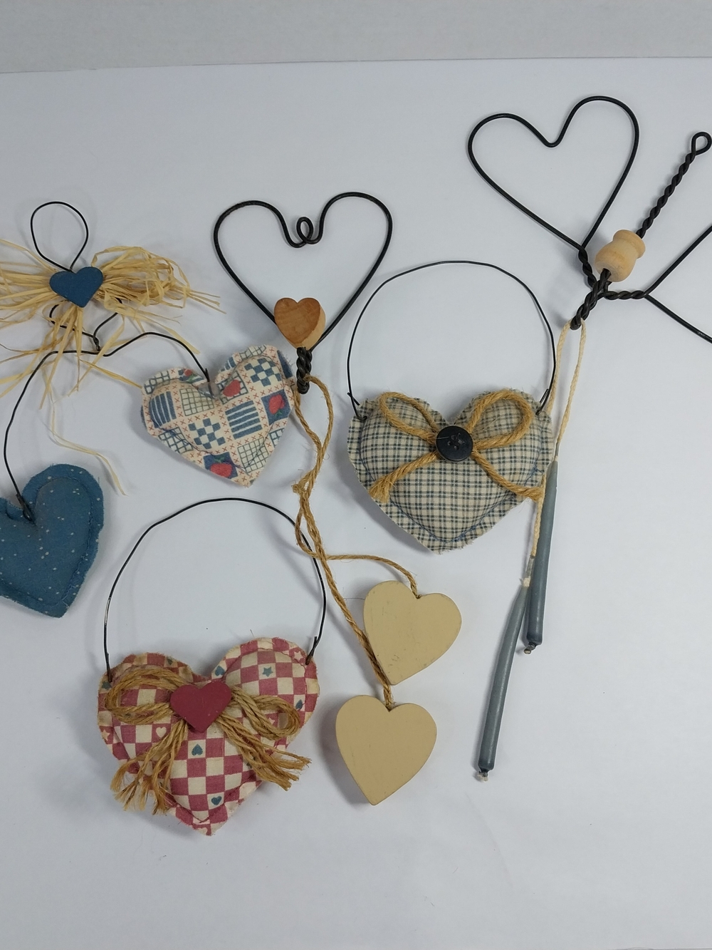 Primitive Country Wire Metal Heart Ornaments Rustic Farmhouse Cottagecore Lot